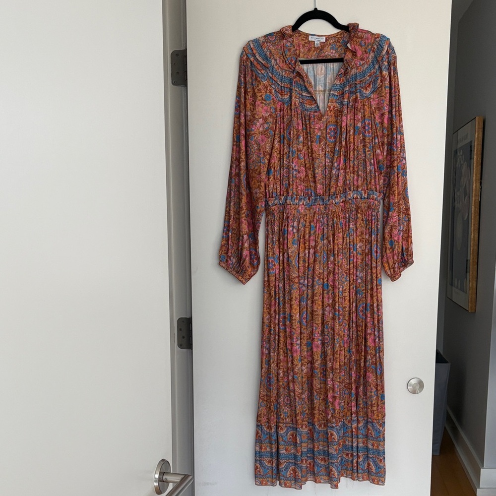 Current Air Floral Long Sleeve Dress - Orange and Blue
